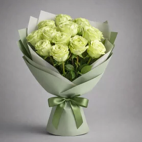 Букет зеленых роз в упаковке